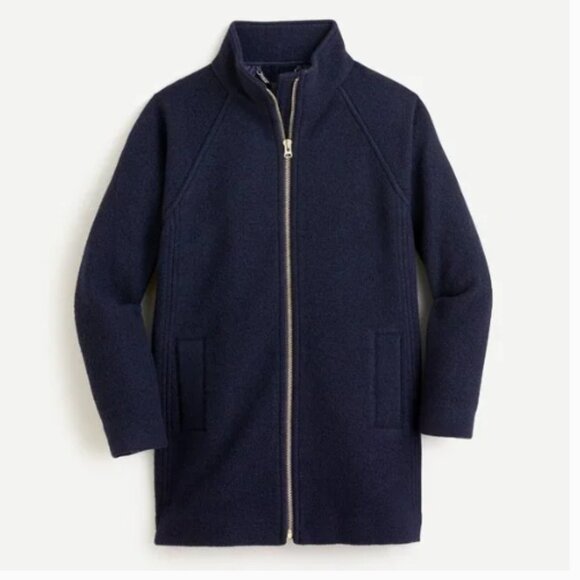 NWT J. Crew Swingy Mockneck Zip Up Coat Jacket Italian Wool Navy Blue AQ910 XXSP - Picture 1 of 6